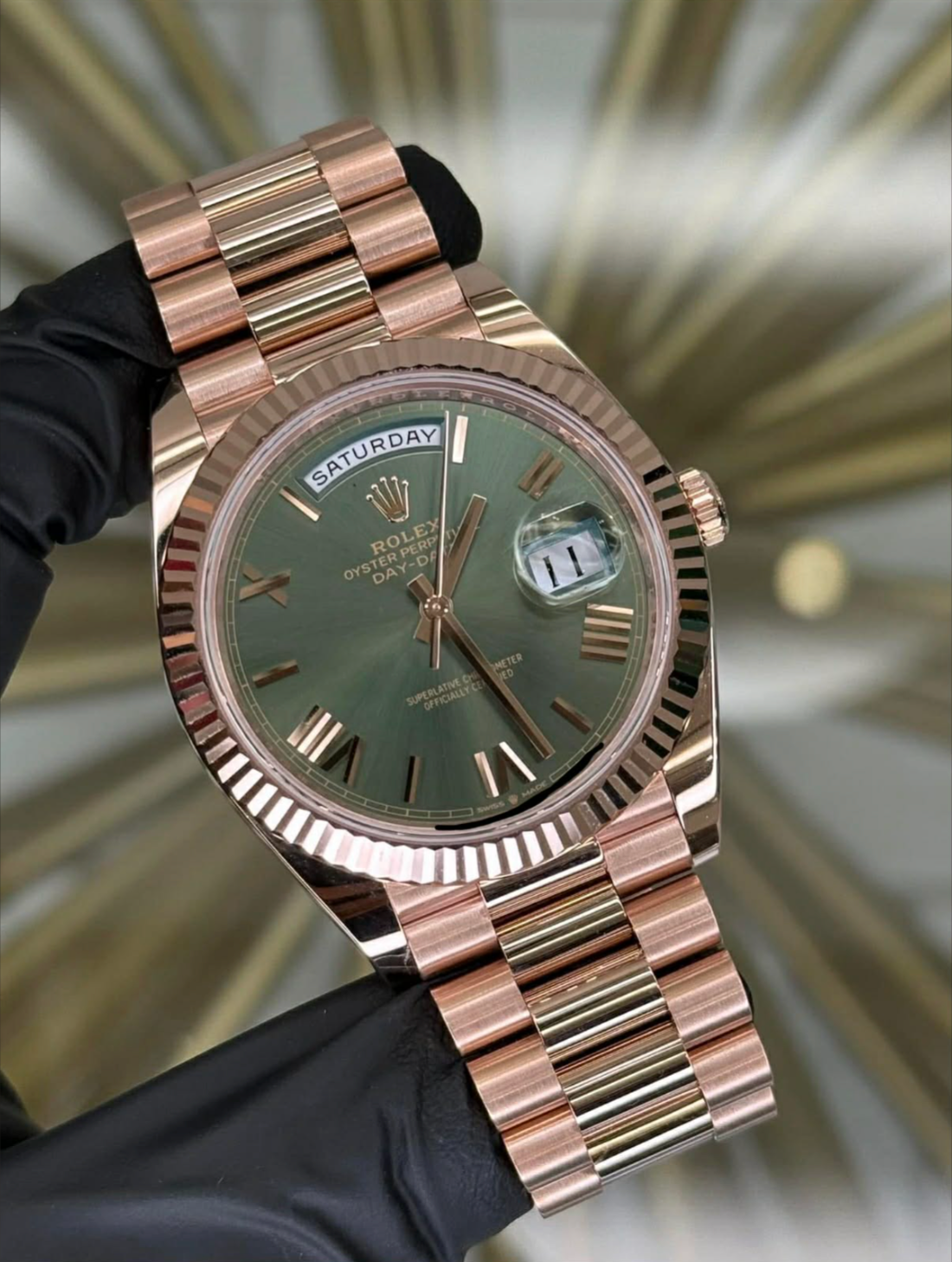 2026 Rolex Day Date Rose Gold Olive Dial 228235