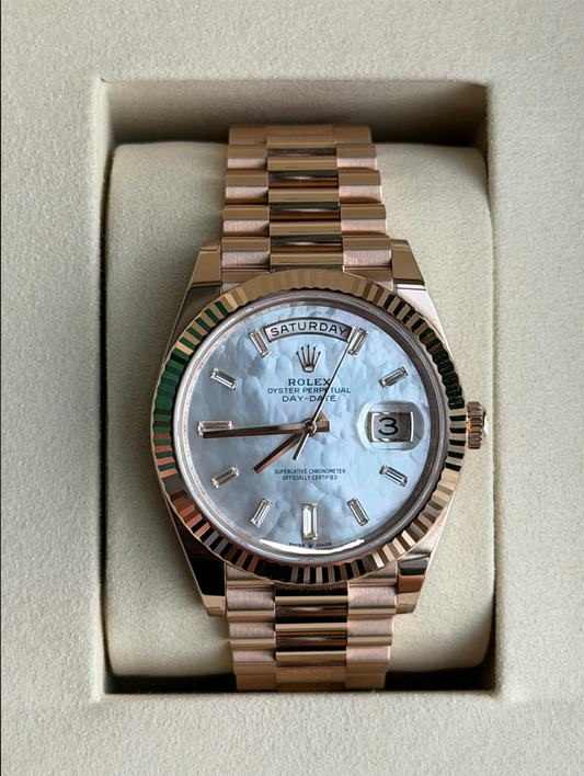 2026 Rolex Day Date Mother Of Pearl Baguette Dial 228235