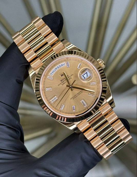 2025 Rolex Day Date Champagne Dial Baguette 228238